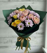 Букет цветов из:  Хризантемы и Розы #REPLACE_PRED# Камышах