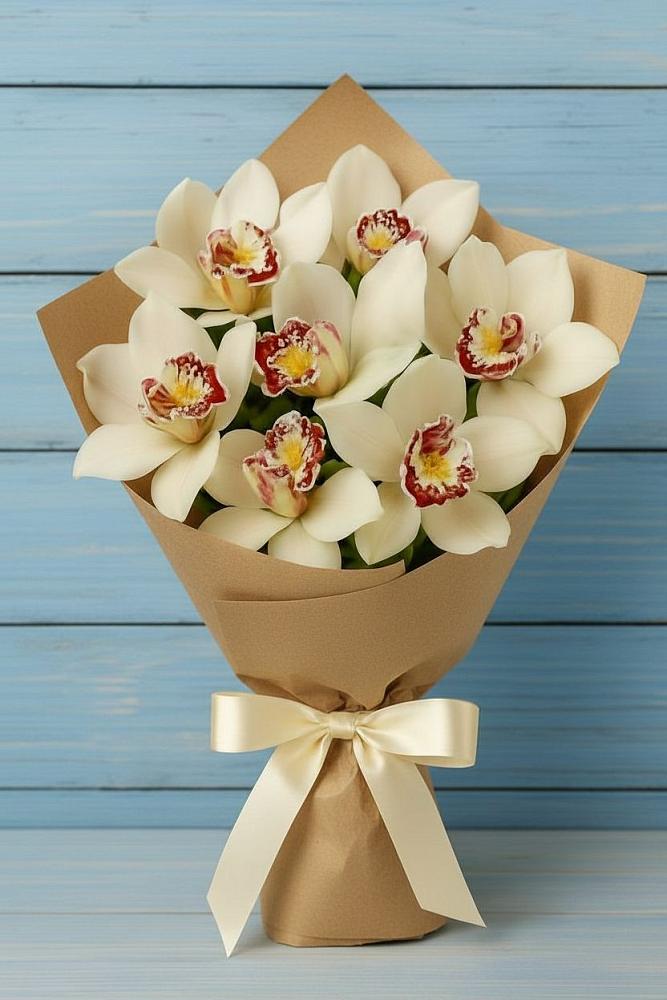 Букет цветов из: Орхидеи и Розы в Камышах