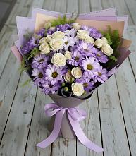 Букет цветов из:  Хризантемы и Розы #REPLACE_PRED# Камышах